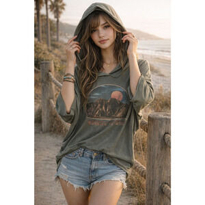 Life Clothing Co Hoodie Born To Be Wild Graphic Sage Green Oversized Soft NWT M